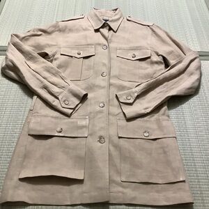Ralph Lauren Khaki Safari 100% Linen Long Sleeve Belted Tunic Top size medium